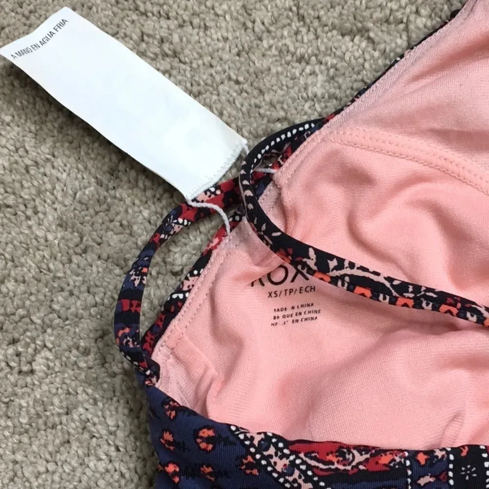 ROXY multicolored halter tie bikini top. New